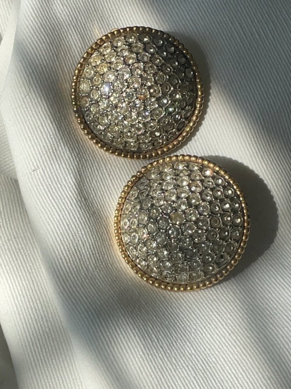 Vintage CAROLEE Pavé Clip-On Earrings Gold Tone Rhinestone